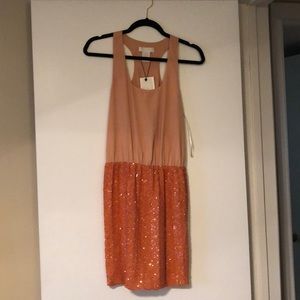 Orange/cream sequin cocktail dress